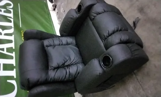 QUALITY DESIGNER BLACK LEATHER POWER RECLINER ARMCHAIR WITH CUPHOLDERS