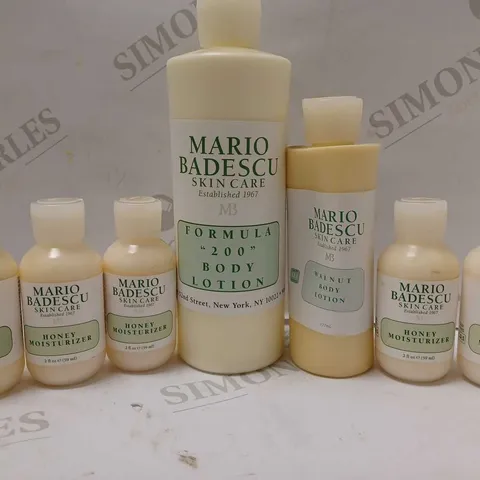 LOT OF APPROX 7 ASSORTED MARIO BADESCU PRODUCTS TO INCLUDE HONEY MOISTURIZER, WALNUT BODY LOTION, FORMULA "200" BODY LOTION