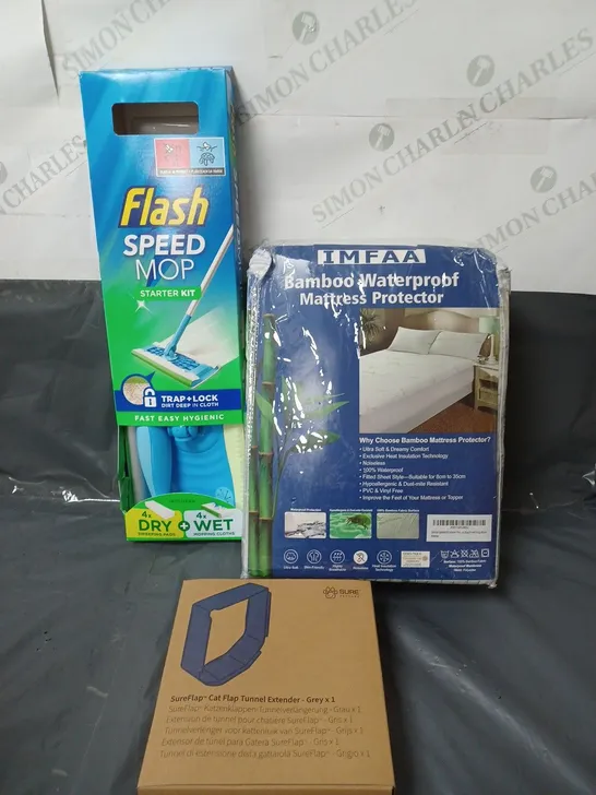 APPROXIMATELY 20 HOUSEHOLD ITEMS TO INCLUDE BEDDING, CAT FLAP AND CLEANING PRODUCTS