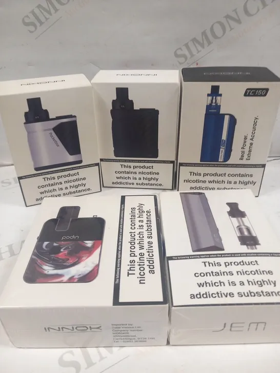 5 ASSORTED BOXED INNOKIN VAPING PRODUCTS TO INCLUDE; JEM, PODIN, POCKETBOX AND COOLFIRE ULTRA