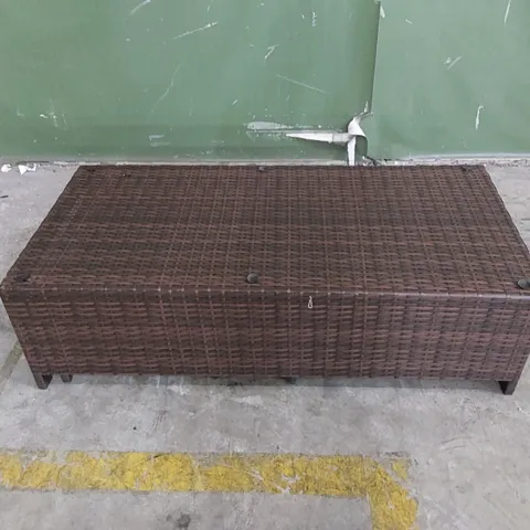 DESIGNER RATTAN COFFEE TABLE IN BROWN - MISSING GLASS TOP 