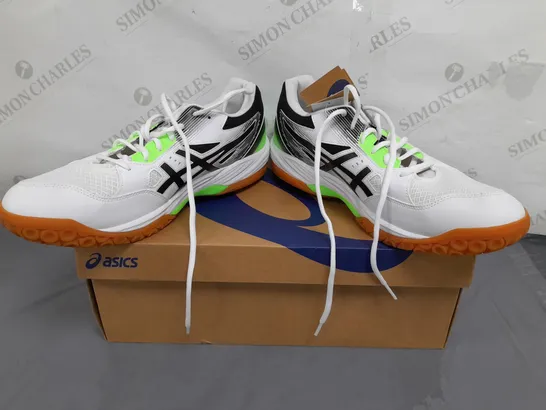 BOXED PAIR OF ASICS GEL-TASK 3 SHOES IN WHITE/BLACK/LIME UK SIZE 13