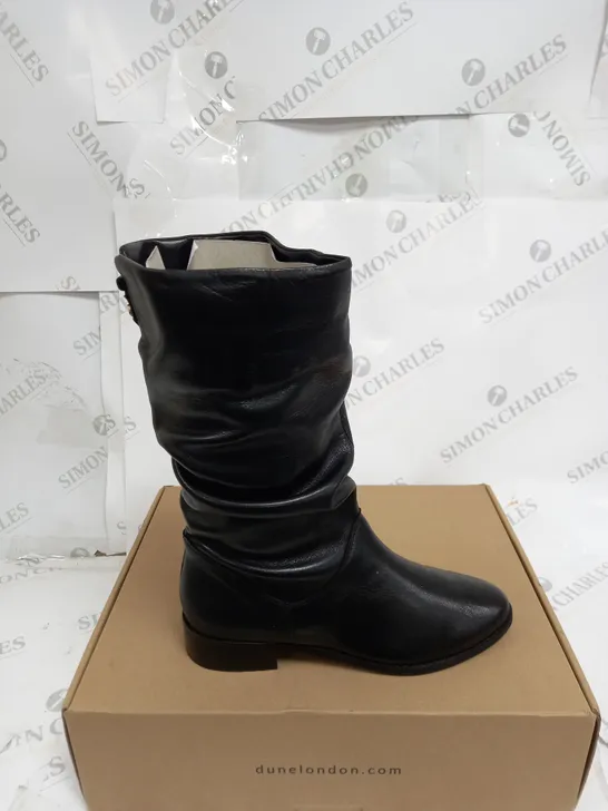 DUNE LEATHER RUCHED CALF BOOTS IN BLACK SIZE 5