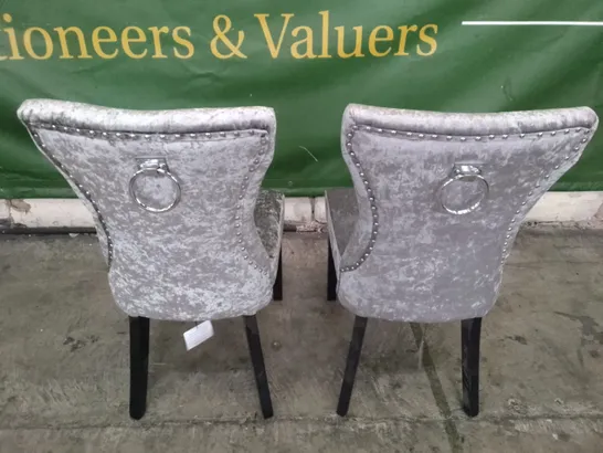 SET OF 2 NEW KENSINGTON SILVER VELVET BUTTON BACK DINING CHAIRS (BLACK LEG)