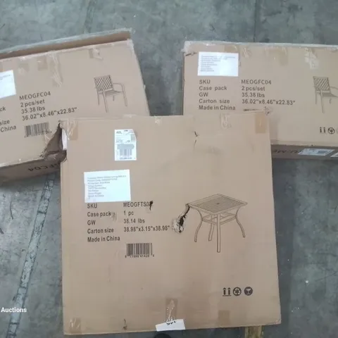 BOXED BLACK METAL TABLE & 4 BLACK METAL CHAIRS (3 BOXES)