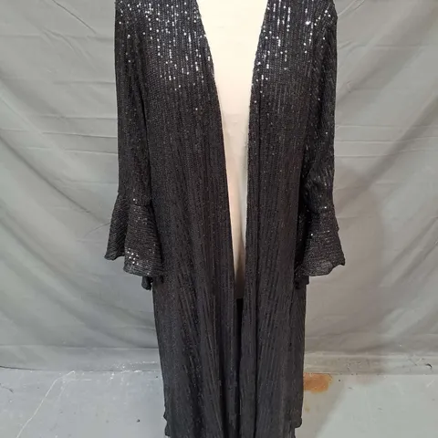 FRANK USHER LONG SEQUIN CARDIGAN IN BLACK SIZE L/XL