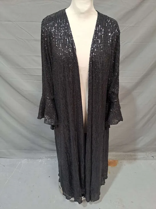 FRANK USHER LONG SEQUIN CARDIGAN IN BLACK SIZE L/XL