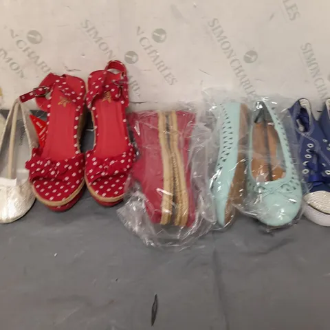 BOX OF APPROXIMATELY 10 ASSORTED WOMENS SHOES IN VARIOUS COLOURS, STYLES AND SIZES