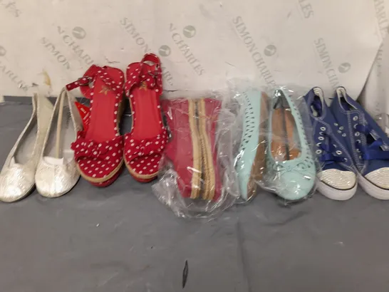 BOX OF APPROXIMATELY 10 ASSORTED WOMENS SHOES IN VARIOUS COLOURS, STYLES AND SIZES