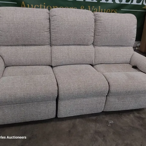 QUALITY BRITISH DESIGNER G PLAN NEWMARKET POWER RECLINING THREE SEATER SOFA LOOM CLAY FABRIC 