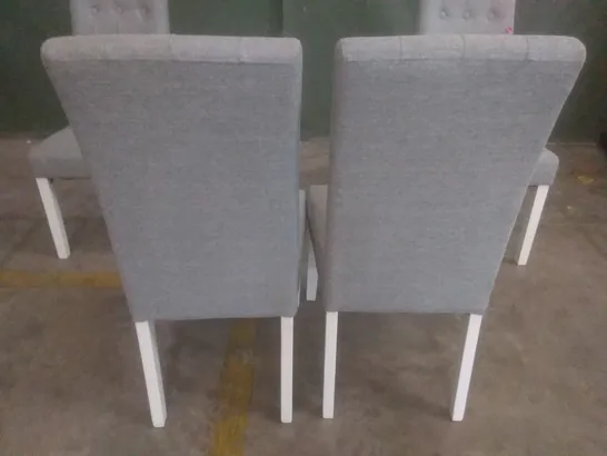 SET OF 4 REGENT LIGHT GREY FABRIC BUTTON BACK DINING CHAIRS (WHITE LEG)