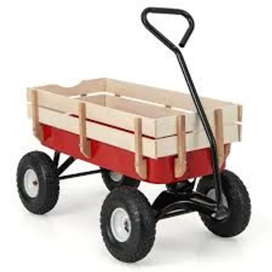 BOXED GARDEN CART WITH WOOD RAILING FOR FARM GARDEN ORCHARD CAMPING (1 BOX)