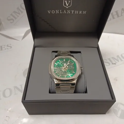 MENS VONLANTHEN AUTOMATIC WATCH – SKELETON DIAL – STAINLESS STEEL STRAP – GLASS EXHIBITION BACK CASE – NEW IN BOX