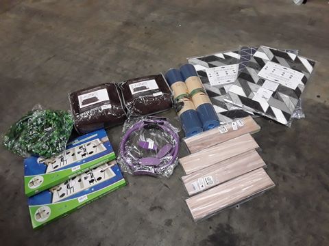 PALLET OF ASSORTED ITEMS TO INCLUDE: ANTI-FATIGUE MATTS, COUCH COVERS, SHELVES ETC