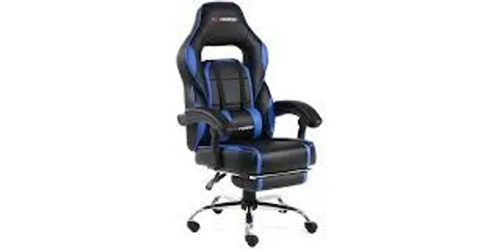 BOXED DESIGNER GT FORCE PACE LEATHER RACING SPORTS OFFICE CHAIR IN BLACK & BLUE