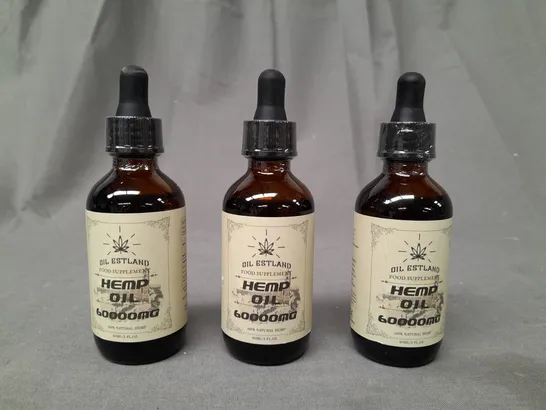 APPROXIMATELY 6 OIL ESTLAND HEMP OIL 60000MG FOOD SUPPLEMENT BOTTLES (60ML)