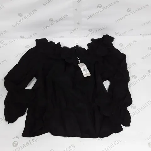 BODEN SQUARE NECK FRILL LINEN BLOUSE IN BLACK SIZE 16