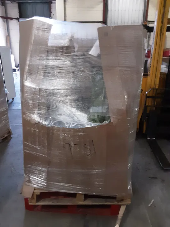 PALLET OF ASSORTED PRODUCTS INCLUDING KNITTING MACHINE, STOREMIC TOILET SEAT, BRISTLE DARTBOARD, TAOTRONICS AIR PURIFIER, MOSQUITO KILLER, BIG BOY XL CHAIR