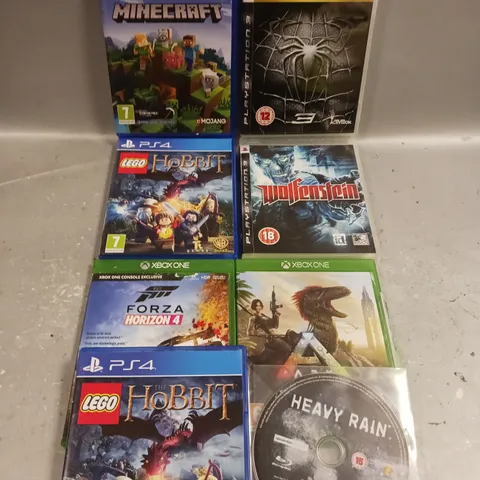 8 X ASSORTED VIDEO GAMES TO INCLUDE FORZA HORIZON 4, MINECRAFT, WOLFENSTEIN ETC 