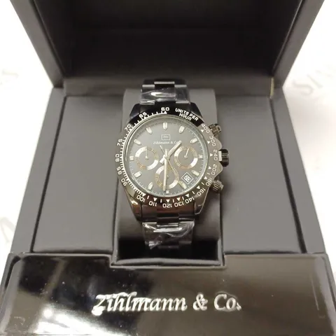 ZIHLMANN & CO BLACK TRIPLE DIAL BRACELET STRAP WRISTWATCH