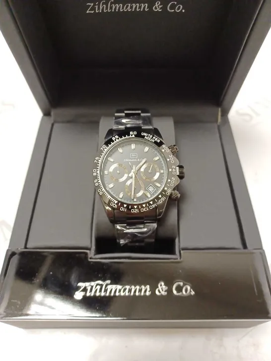 ZIHLMANN & CO BLACK TRIPLE DIAL BRACELET STRAP WRISTWATCH