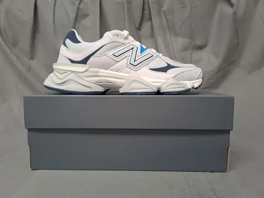 BOXED PAIR OF NEW BALANCE 9060 SHOES IN WHITE/GREY/NAVY UK SIZE 8