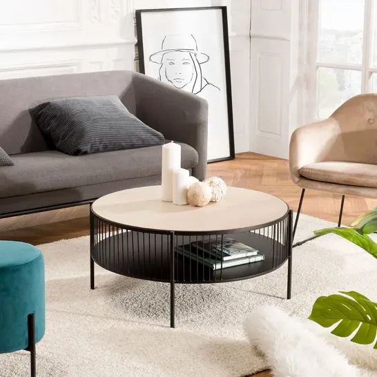 BOXED RAHWAY COFFEE TABLE WITH STORAGE - BLACK LEGS / GLASS TOP