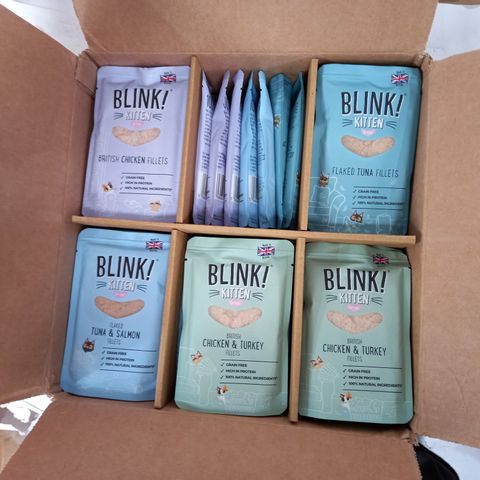 BOX OF APPROX 42 PACKETS OF BLINK KITTEN FOOD WITH ASSORTED FLAVOURS