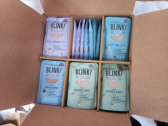 BOX OF APPROX 42 PACKETS OF BLINK KITTEN FOOD WITH ASSORTED FLAVOURS