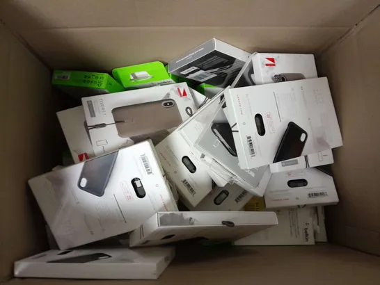 APPROXIMATELY 20 ASSORTED PHONES CASES AND ELECTRICALS TO INCLUDE INCASE LEVEL CASE, TORREY THERMOLINE CASE + LANYARD, BELKIN USB-C TO MICRO USB ADAPTER, ETC