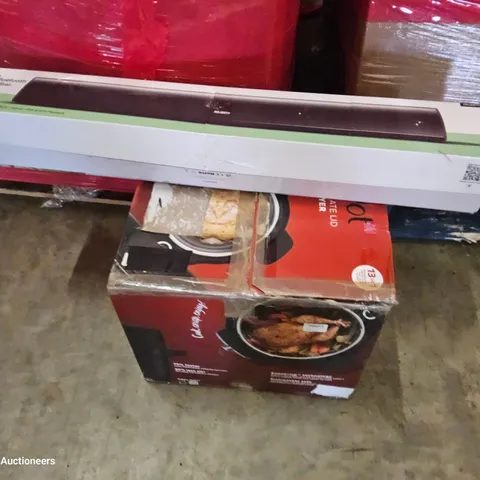 PALLET OF ASSORTED ITEMS TO INCLUDE, KITCHEN RACK, TETON BLUETOOTH SOUND BAR, INSTANT POT MULTI-COOKER & AIR FRYER, PINK KIDS TRIKE, BOXED HALL STAND.