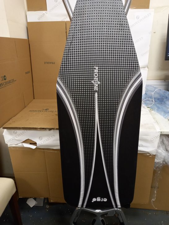 BLACK AND CHROME IRONING BOARD WITH COVER - ON WHEELS