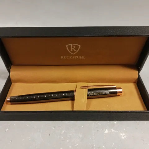 RUCKSTUHL STAINLESS STEEL LUXURY PEN IN GIFT BOX – BLACK & ROSE GOLD COLOUR CASE