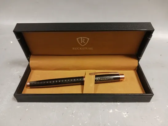 RUCKSTUHL STAINLESS STEEL LUXURY PEN IN GIFT BOX – BLACK & ROSE GOLD COLOUR CASE