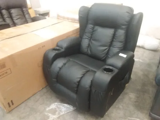 DESIGNER BLACK FAUX LEATHER POWER RECLINING ARMCHAIR 