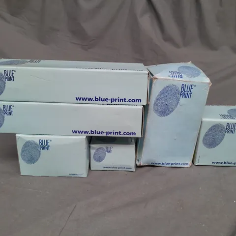 APPROXIMATELY 6 ASSORTED BOXED BLUE PRINT PRODUCTS TO INCLUDE TRACK ROD END, FUEL FILTER, BELL JOINT, ETC