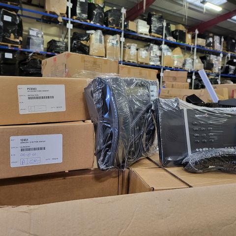 PALLET OF A SIGNIFICANT QUANTITY OF ASSORTED COMPUTER ITEMS TO INCLUDE IPECS EMG80 MINI PC CASE, SAMSUNG 12 BUTTON DISPLAY CORDED DESK PHONE AND SPLICECOM PCS563 HEADSET