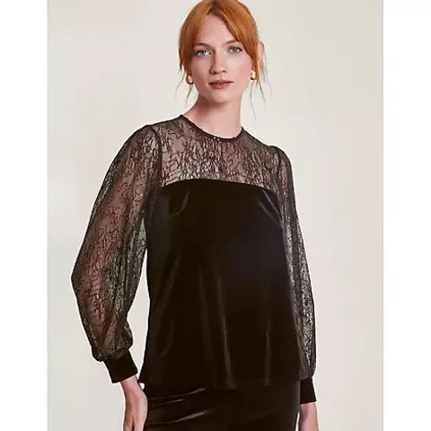 MONSOON DANICA VELVET SEQUIN & LACE TOP- BLACK MEDIUM