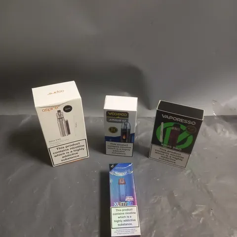 APPROXIMATELY 20 BOXED E-CIGARETTES TO INCLUDE VAPORESSO, VOOPOO, ASPIRE ETC 