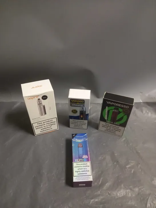 APPROXIMATELY 20 BOXED E-CIGARETTES TO INCLUDE VAPORESSO, VOOPOO, ASPIRE ETC 