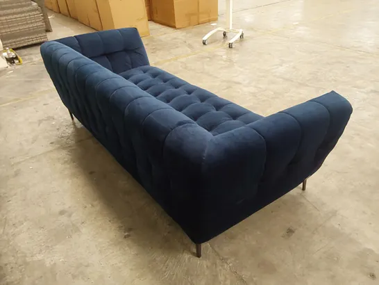 DESIGNER VIOLINO VELVET UPHOLSTERED 4 SEATER SOFA IN NAVY BLUE