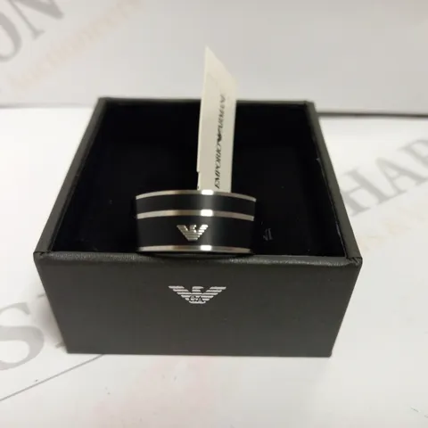 EMPORIO ARMANI STAINLESS STEEL RING WITH BLACK DETAIL