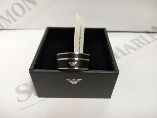 EMPORIO ARMANI STAINLESS STEEL RING WITH BLACK DETAIL