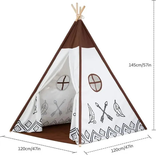 BOXED ARKMIIDO TEEPEE TENT FOR KIDS CHILDREN WITH WINDOW AND PLAY TENT INDOOR AND OUTDOOR USE  - WHITE/BROWN (1 BOX)