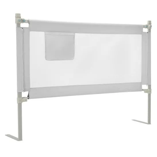 BOXED COSTWAY 145cm HEIGHT ADJUSTABLE BED RAIL WITH STORAGE POCKET AND SAFETY LOCK - GREY