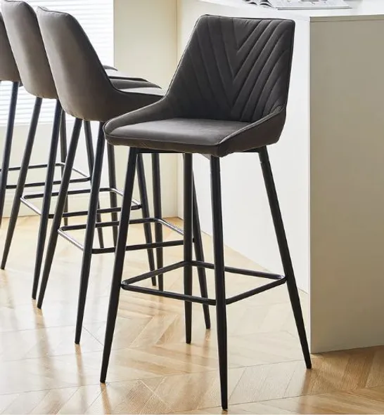 BOXED LOURDES SET OF TWO BROWN LEATHAIRE BAR STOOLS