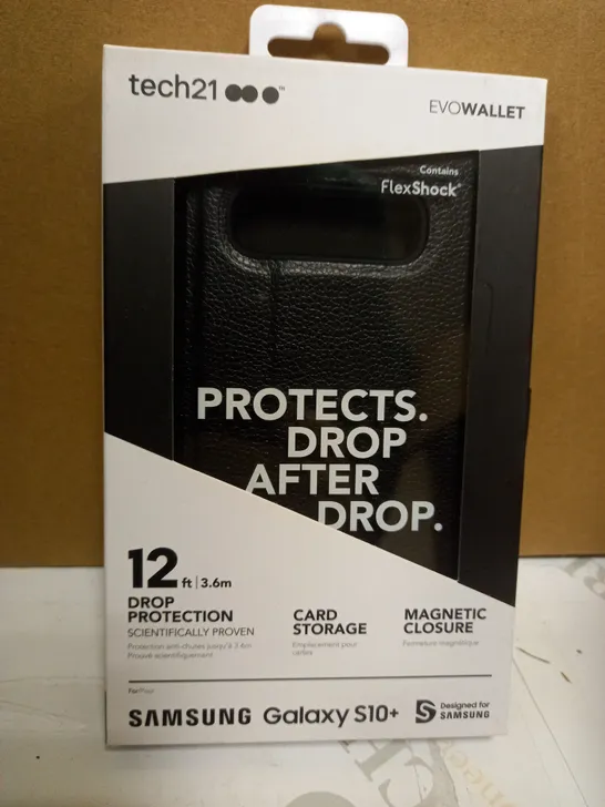 LOT OF APPROX. 64 BRAND NEW BOXED TECH 21 EVO WALLET WITH 12FT DROP PROTECTION, CARD STORAGE, AND MAGNETIC CLOSURE FOR SAMSUNG GALAXY S10+  