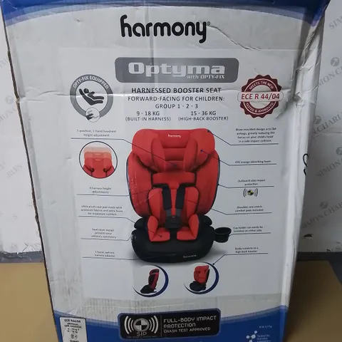 HARMONY OPTYMA HARNESSED BOOSTER SEAT IN RED BLACK - 9/18KG