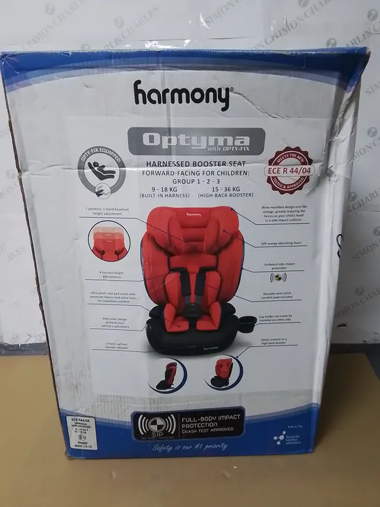 HARMONY OPTYMA HARNESSED BOOSTER SEAT IN RED BLACK - 9/18KG