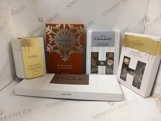 APPROXIMATELY 10 ASSORTED HOTEL CHOCOLAT PRODUCTS TO INCLUDE; EVERYTHING BOX, MILK TO CARAMEL, HAPPY MOTHERS DAY, EVERYTHING SELECTION BOX AND THE ADVENT CALENDER